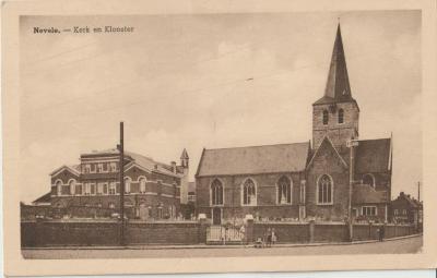 De kerk en het klooster van Nevele omstreeks 1950