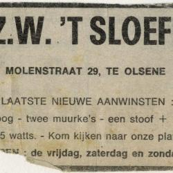Advertentie v.z.w. 't Sloefke
