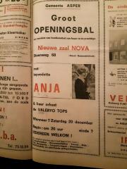 Aankondiging "Groot openingsbal" met topvedette Anja & orkest (de Valeryo Tops) te Asper
