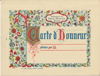 Een 'Carte d'Honneur' van de Zusters Maricolen