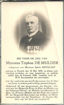 Doodsprentje Poesels burgemeester Triphon De Mulder
