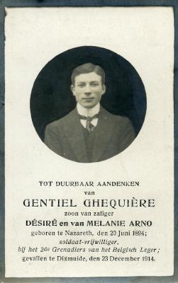 Bidprentje Gentiel Ghequière, 1914