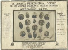 Herdenkingskaart voor de gesneuvelde soldaten en omgekomen opgeëisten van Petegem-aan-de-Leie