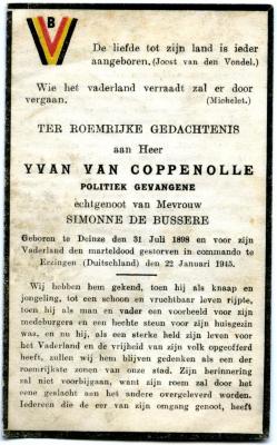 Doodsprentje politiek gevangene Yvan Van Coppenole