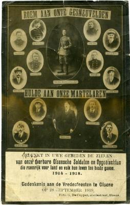 Herdenkingskaart voor de Olsense gesneuvelden uit de Eerste Wereldoorlog
