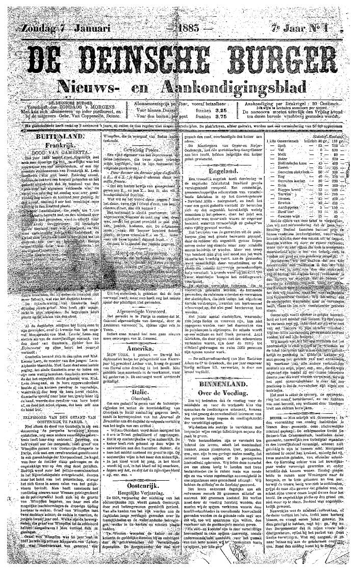 De Deinsche Burger: Zondag 7 januari 1883