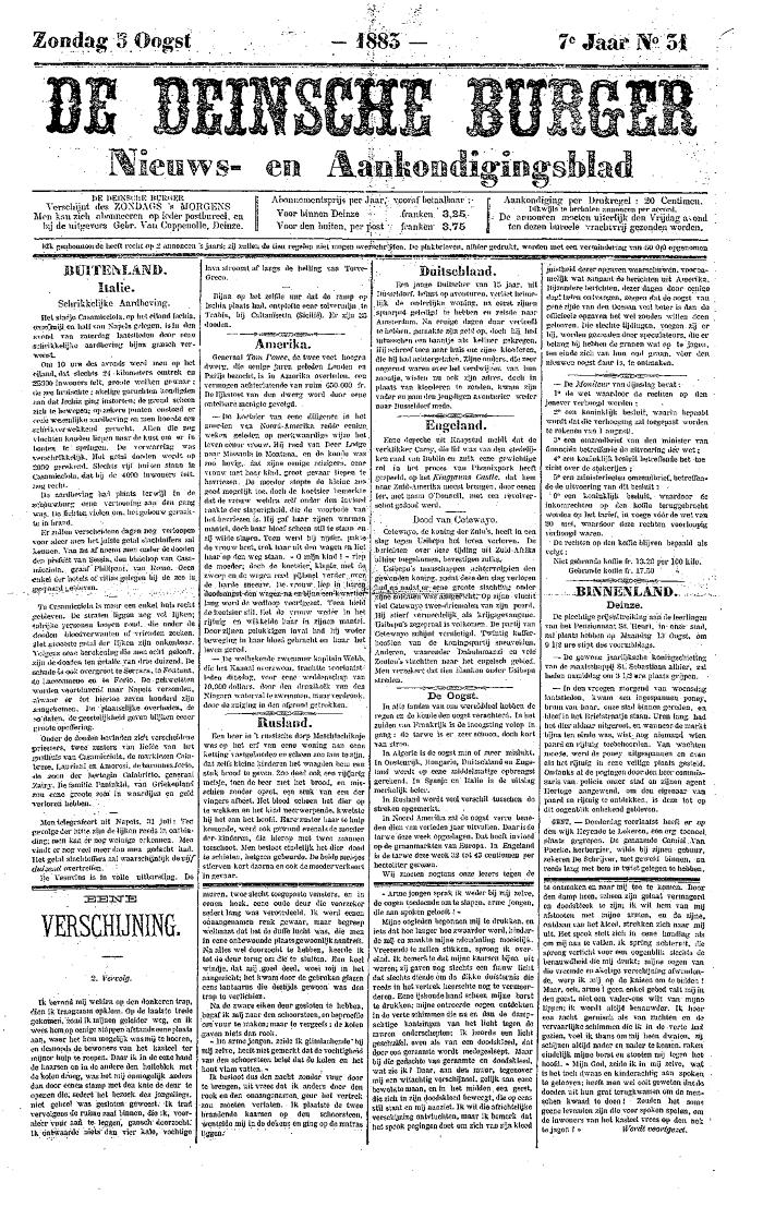 De Deinsche Burger: Zondag 5 augustus 1883