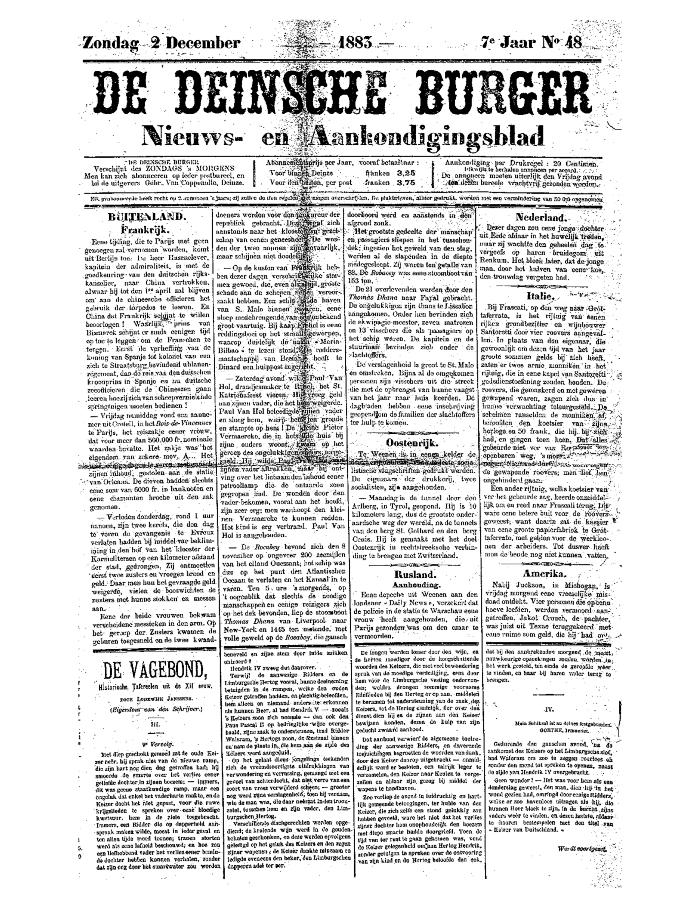 De Deinsche Burger: Zondag 2 december 1883