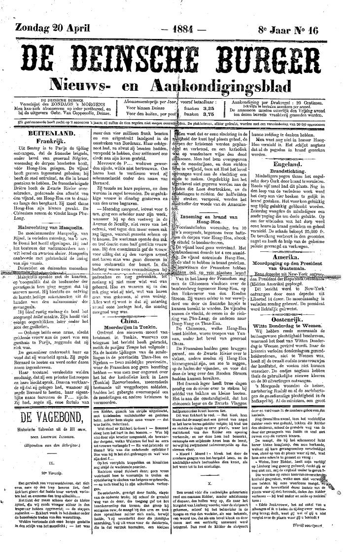 De Deinsche Burger: Zondag 20 april 1884