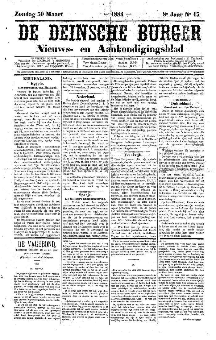 De Deinsche Burger: Zondag 30 maart 1884