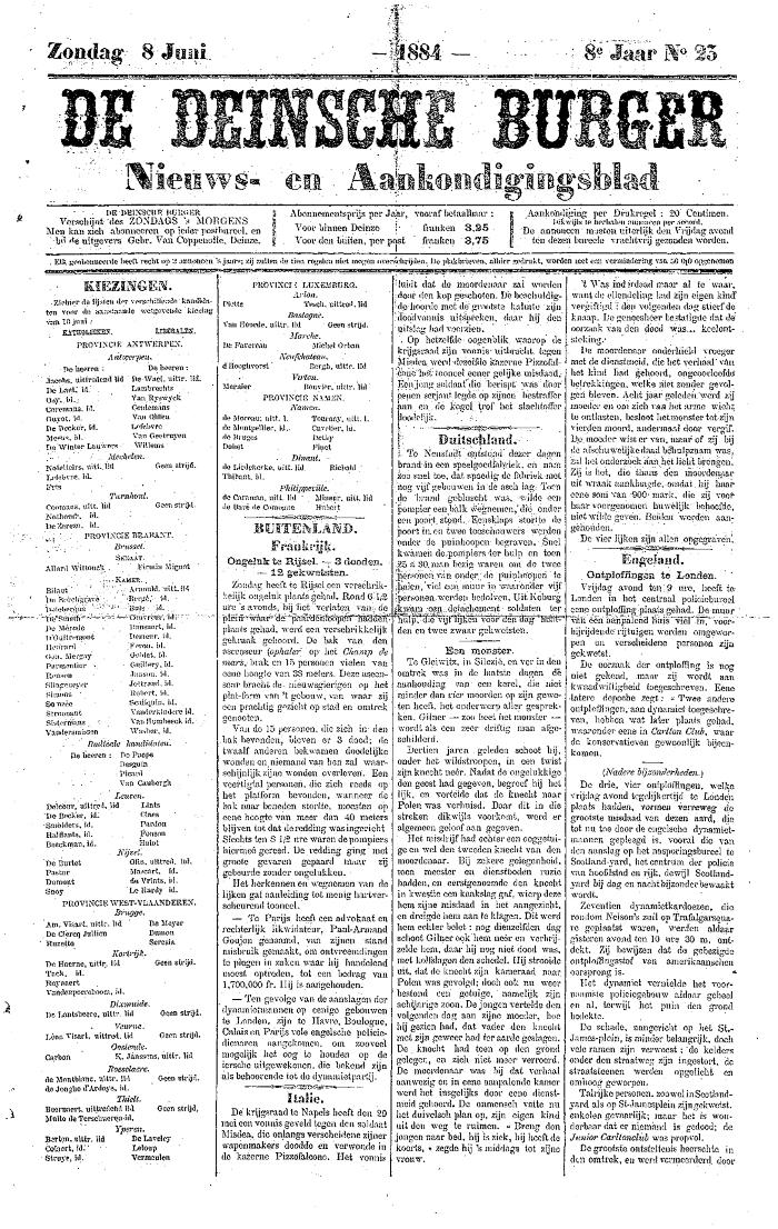 De Deinsche Burger: Zondag 8 juni 1884