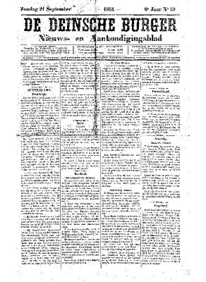 De Deinsche Burger: Zondag 21 september 1884