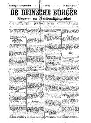De Deinsche Burger: Zondag 14 september 1884