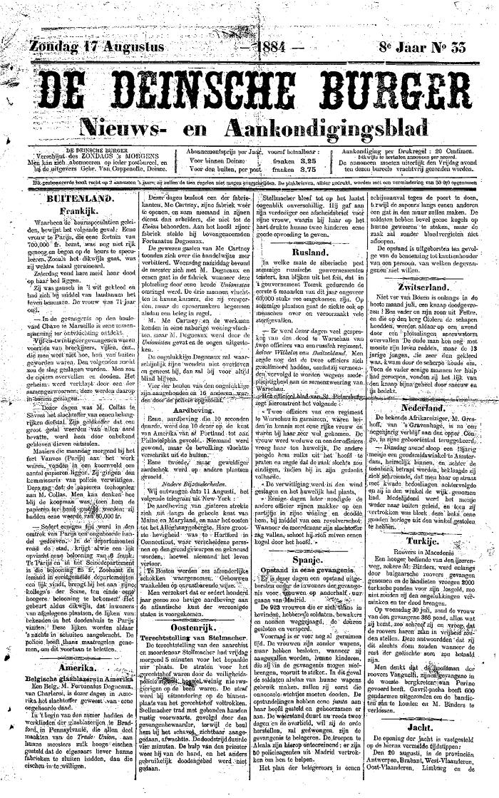 De Deinsche Burger: Zondag 17 augustus 1884