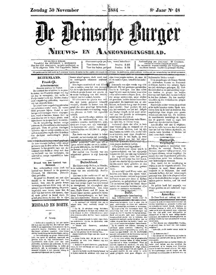De Deinsche Burger: Zondag 30 november 1884