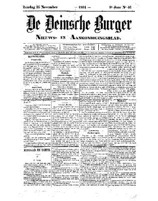 De Deinsche Burger: Zondag 16 november 1884