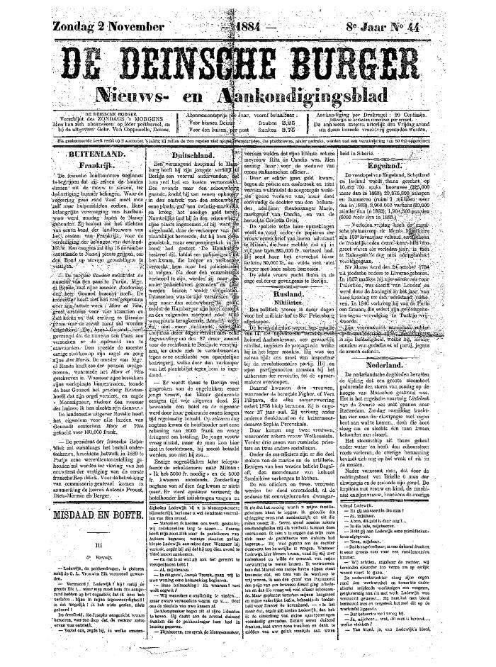 De Deinsche Burger: Zondag 2 november 1884