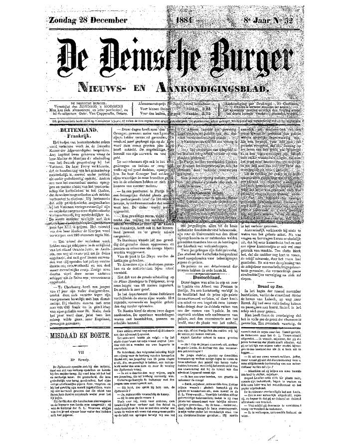 De Deinsche Burger: Zondag 28 december 1884